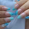 Unghie finte stampa su manicure rotto diamante glitter polvere chiodo falso lago blu miglioramento