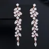 Boucles d'oreilles pendantes ThreeGraces élégant zircon cubique couleur or Rose longue feuille goutte pour les femmes fiançailles fête bijoux E1262