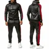 Herrspårar Mens Pu Leather Hoodies Set Casual Sweatsuit Hooded Jacket and Pants Jogging Suit Tracksuits 230719