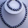 Conjunto de pulseira de colar de pérolas negras tahitianas naturais de 79-10 mm ouro 14K 2 pedidos338c