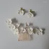 Fermagli per capelli SLBRIDAL Lega fatta a mano Strass Ceram Fiore Perle d'acqua dolce Pettine da sposa Orecchino Accessorio da sposa Gioielli da donna