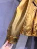 Hochwertige Herren-Lederjacke, luxuriöse, einreihige goldene Jacke mit Cargotasche und Top-Marken-Designerjacke