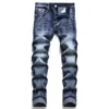 Heren Jeans Europa ontwerp Mannen Streep Print Denim Stretch Katoen Slanke Taps Toelopende Broek Casual Gewassen Broek Blauw Zwart jeans broek 230720