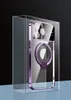 豪華なデザイナー透明な磁気スタンド電話ケースiPhone 13 12 11 14 Pro Max 14plusプレートブラケットガラスレンズフィルム保護カバーロゴホール