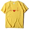 Nya män och kvinnors runda nacke älskar hjärta ECG Love Print Summer Short Sleeve T-shirt Top