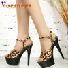 Sandalen Dames Sexy Leopard Print Sandalen 15CM Koe Suede Stiletto Pumps Plus Size Gesp Hoge Hakken Zomer Walk Show Modellen Schoenen L230720