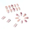 Faux Ongles 24 pcs Français Gradient Manucure Patch Portant Ballet Glitter Poudre Diamant Acrylique Pour Enfants 9 Long