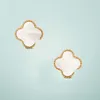 4/Four Leaf Clover Charm Stud Earrings Back Mother-of-Pearl Silver 18k 금금 agate 이어링 Womengirls Valentine 's Mother's Day Wedding Jewelry Gift