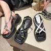 Sandales concepteur Rome Chunky femmes plate-forme mi talons chaussures été Slingback pantoufles 2023 décontracté diapositives tongs