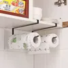 Porte-serviettes en papier sans poinçon Cuisine en acier inoxydable sous le meuble Porte-rouleau Blanc Noir Salle de bains Porte-mouchoir mural L230704