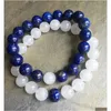 Bärade natursten 10 mm vit jadesträngar armband lapis lazui armband elastiska ädelsten pärlor läker gåvor droppleverans smycken dhh9g