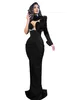 Eleganckie czarne sukienki wieczorowe syreny w dużych rozmiarach jedno ramię w aksamitne długie rękawy formalne noszenie celebrytów urodziny
