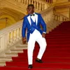 2020 hommes costume 3 pièces décontracté coupe ajustée bleu Royal blanc revers cranté marié Tuxedos pour mariage costumes homme Blazer269h