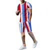 Survêtements pour hommes Stripe Print Male 2 Piece SetSportswear T Shirt Shorts JoggingMenSetsLoose Ensemble HommeRespirant Drawstring Conjuntos 230720