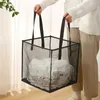 Storage Baskets Folding Laundry Basket Square Fine Mesh Breathable Clothes Hamper Portable Bathroom Dirty Clothes Dolls Storage Organizer R230726