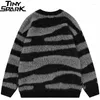 Hommes chandails 2023 hommes Streetwear zèbre rayé pull fourrure tricoté Hip Hop pull coton Harajuku doux Y2K noir