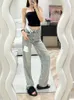 Jeans designer wangg calças de luxo femininas jeans de cintura alta perna reta buraco perna larga na moda moda casual calça jeans feminina calça jeans reta perna sml