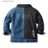 재킷 2021 어린이 청바지 새로운 봄 제품 중립 컬러 차단 패션 장 Jean Jacket Jacket Casual Children 's Wear T230720