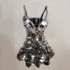 Women's Jumpsuits Rompers Sexy Stage Costume Women Festival Outfit Nightclub Bar Singer Dj Ds Performance Clothing Handmade Silver Mirror Dress 230719