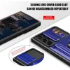 Samsung Galaxy S23 S22 S21 S20 Plus Ultra Fe Kickstand 카드 슬롯 홀더 A04 A53 A73 핸드폰 케이스 용 슬라이드 카메라 커버 디자인 전화 가방 케이스.