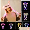 Party Hats Led Ligh Up Plysch Moving Rabbit Hat Funny Glowing and Ear Bunny Cap för Women Girls Cosplay Christmas Holiday Drop Delive Dhwi6