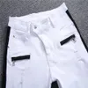 Novo jeans masculino rasgado listrado branco reto skinny casual buraco motociclista calças jeans plus size 0103224J