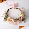 Headpieces Brides Festive Wreath Princess Pink Ribbon Bow Tie Headband Fashionable Bridesmaid Headdress Hh-0039-A Drop Delivery Part Dhtfo