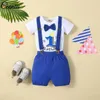 Conjuntos de roupas Ceeniu Summer Baby Boy Birthday Outfits Letter One Gravata Romper Suspensório Shorts Para Meninos 3pcs Infantil Bolo Smash Clothes