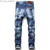 Men's Jeans Mens Pants Jeans Men Ripped Patched Badge Painted Jeans Straight Slim Fit Hip Hop Casual Denim Jean For Man Broken Holes Boys Y23 Z230801