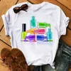 Blusa de manga corta con patrón de realce de uñas de esmalte de uñas de colores Camiseta de manga corta para mujer