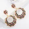 Pendientes colgantes QooLady Étnico bohemio Vintage Color oro amarillo Gran gota larga Pendiente Retro Negro Cubic Zirconia Declaración Joyería del partido