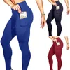 Kadın Taytlar 2023 Fitness Cepleri Kadın Polyester Katı Yüksek Bel Pantolon Yan Elastikiyeti Lady's Leging Push Up