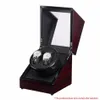 Trä lack piano glansig svart kolfiber dubbel klocka winderbox tyst motor lagring display case us plug watch shaker2499