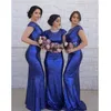 Royal Blue Sequined Mermaid Bridesmaid Dresses Black Girl Wedding Gästklänning Plus Size Sheath Prom Evening Party Dresses307Q