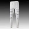 Jeans da uomo Streetwear Moda Uomo Bianco Elastico Slim Fit Distrutto Strappato Rattoppato Designer Brand Pantaloni Hip Hop Punk Hombre