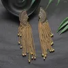 Orecchini pendenti etnici a forma di ventaglio con nappa lunga da donna pendenti pendenti con catena placcata oro vintage