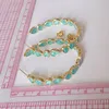 Bohemia Gold Color Large Circle C Shaped Hoop Earrings Fashion Green Blue Opal Teardrop Stone Earrings for Women300O