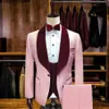 Custom Made Classique Mode Rose Marié Tuxedos Garçons D'honneur Bordeaux Velours Châle Revers Homme Costume De Mariage Hommes Blazer Costumes Bl280T