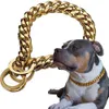 Dog Collars Leashes Gold Chain Dog Collar 15mm Wide Heavy Metal Cuban Chain Dog Slippery Chain Dog Collar Fashion Pet Jewelry Accessories 230719