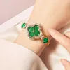 DOM rétro luxe femmes mode cadran vert montre-bracelet trèfle à quatre feuilles Bracelet ornement Simple tendance montre étanche pour hommes