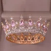Moda lüks çember pembe kristal kraliçe taçlar düğün için tam yuvarlak gelin tiara kadınlar rhinestone saç aksesuarları x0625269a