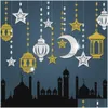 Andra evenemangsfest levererar nya 3/6st eid Mubarak Swirl Banner Star Moon Tak hängande prydnad Ramadan Kareem dekoration islam dhtpc