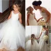 Puffy çiçek kız elbiseler için çocuklar için balo paty sevimli spagetti kayışları düğün balo elbisesi beyaz tül ilk cemaatler elbise279h