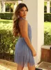 Basic Casual Jurken Sexy Backless Kwastje Mini-jurk Blauw Losse Halter Mouwloos A-lijn Avondfeest Vrouwelijke 2023 Zomer Vestido 230720