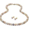 8-9mm Wit Roze Paars Multicolor Natuurlijke Zuidzee Parelketting 20 inch Oorbel Set 14k Gold173r