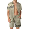 Erkek Trailsits Retro Spaper Erkekler Dijital Baskı Gündelik Şort Plaj Gömlek Seti Yaz Moda Özel Takım Kısa Kollu Büyük Boy Kıyafetler 230719