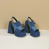 Sandali Stile europeo occidentale Jeans blu denim Scarpe estive per donna Patchwork Chunky Block Sandali con plateau e tacchi alti Sandali con cinturino 230719