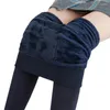 Women's Leggings Winter Warm Solid Color Velvet High Waist Elastic Drop