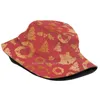 Berets Copper Gold Christmas Pattern Design Printed Travel Bucket Hats Red Tree Wreath Bell