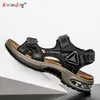 Sandals Brand Summer Mens High Quality Genuine Leather Gladiator Beach Air Cushion Outdoor Shoes 230719